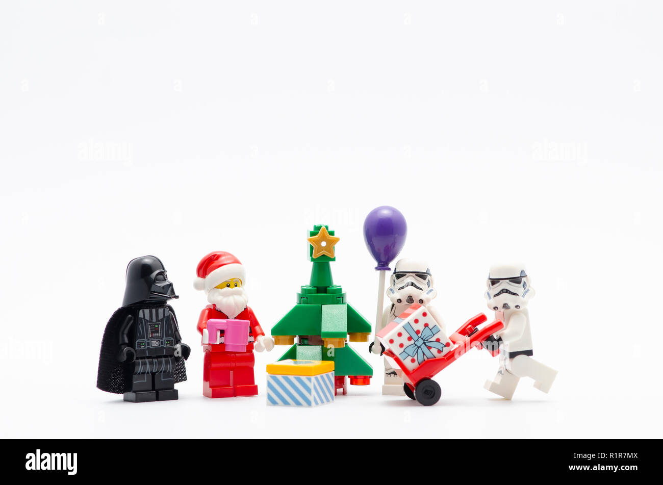 lego darth vader and storm troopers celebrating christmas. Lego minifigures  are manufactured by The Lego Group Stock Photo - Alamy