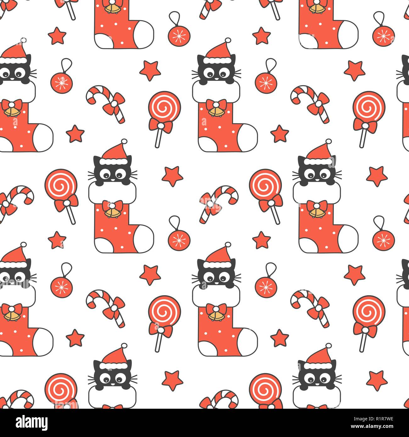 Cat Seamless Pattern Christmas Vector Santa Claus Hat Kitten Candy Stock  Vector by CNuisin 312029946