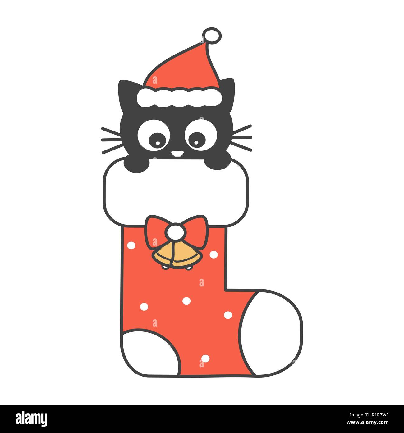 cute cartoon black baby cat in christmas gift sock holiday vector  illustration Stock Vector Image & Art - Alamy