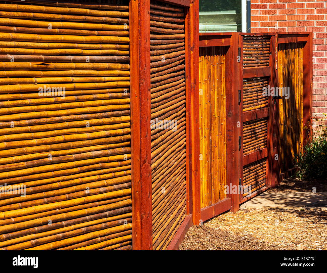 Bamboo fence & gate; Salida; Colorado; USA Stock Photo
