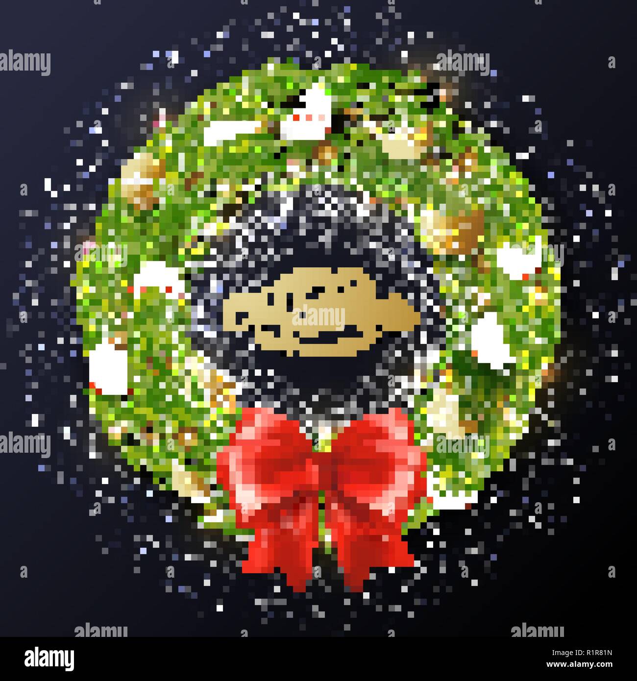 Christmas wreath vector Christmas balls an electric ligths on a dark
