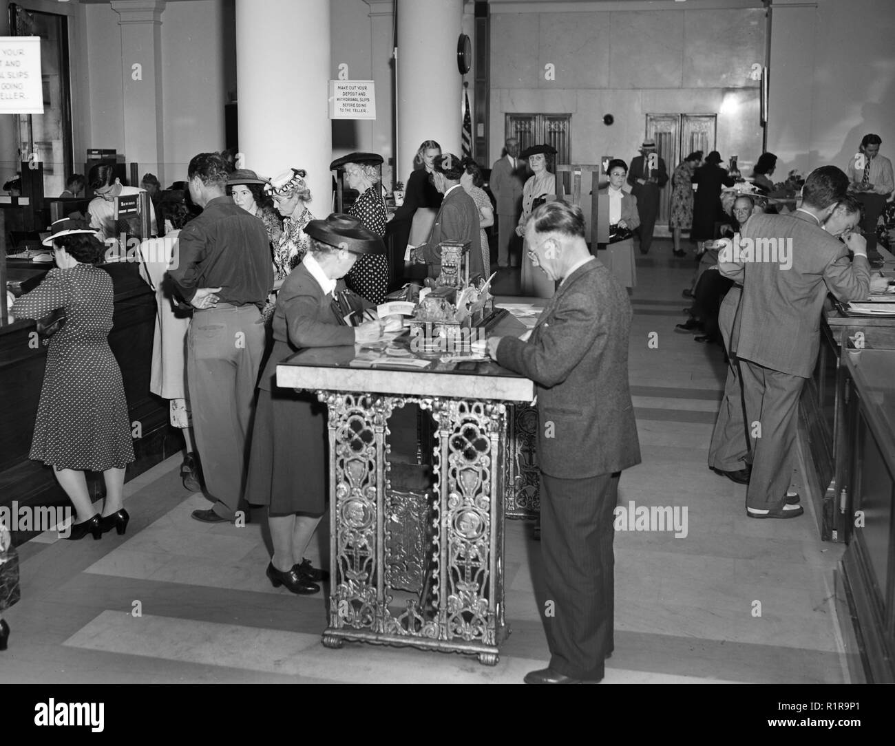 California bank lobby, ca. 1948. Stock Photo