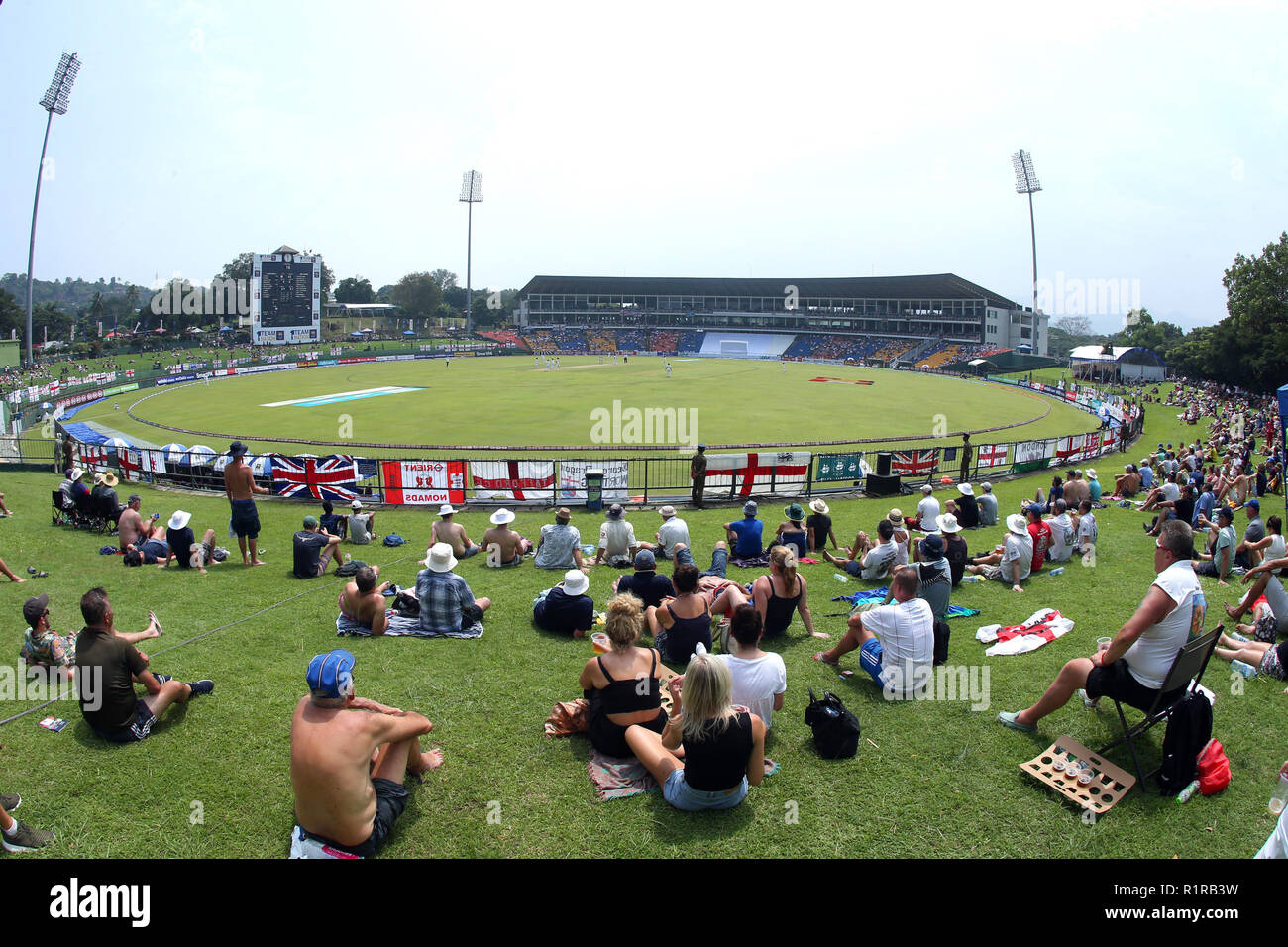 Kandy, Sri Lanka. 14th Nov, 2018.  International Test Cricket, second test, day 1, Sri Lanka versus England; Fans with their banners watch the beginning of the English innings Credit: Action Plus Sports Images/Alamy Live News Stock Photo