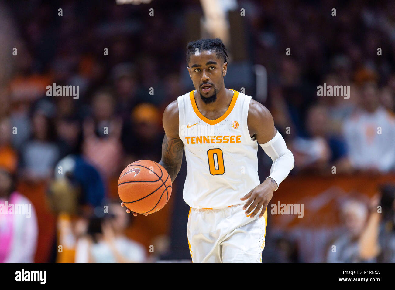 Knoxville, Tennessee, USA. 13th Nov, 2018. November 13, 2018: Jordan Bone  #0 of the Tennessee Volunteers brings the ball up court during the NCAA  basketball game between the University of Tennessee Volunteers