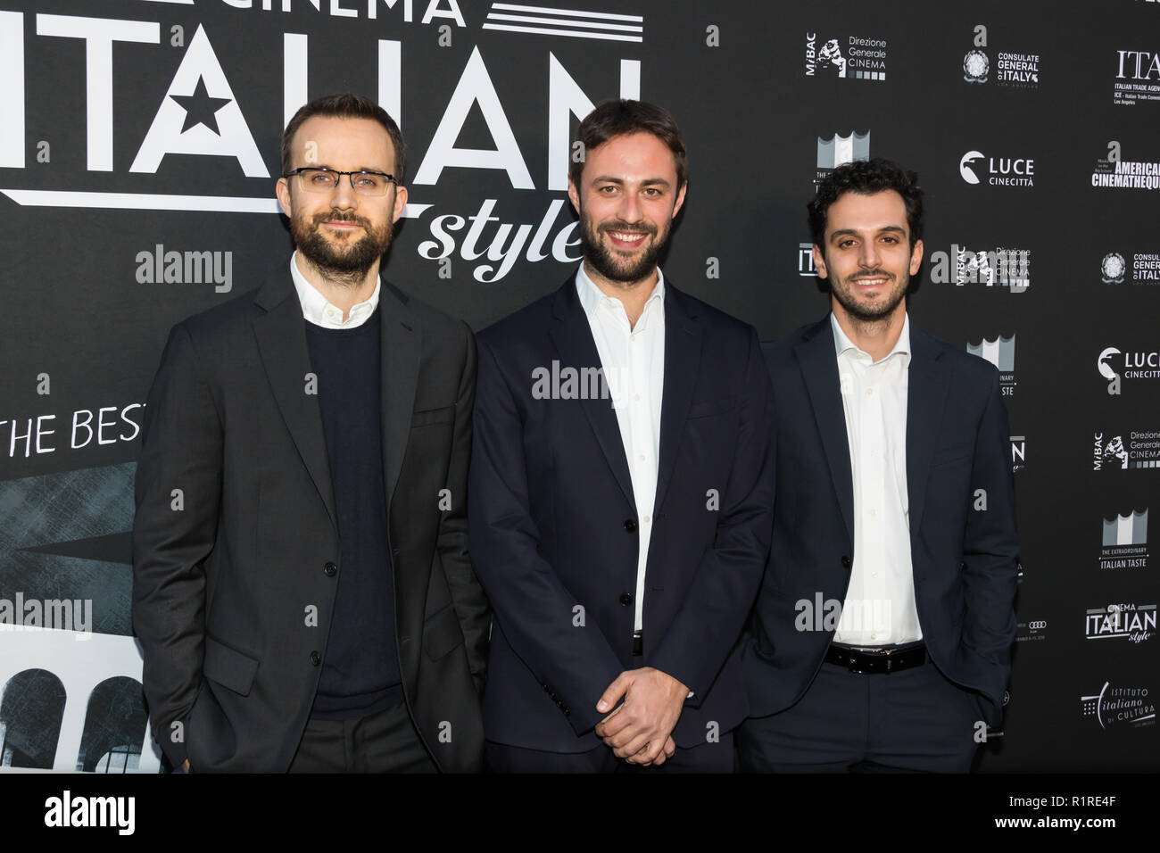 Los Angeles, USA. 13th November, 2018. Andrea Brusa (left), Marco Scotuzzi (center), Andrea