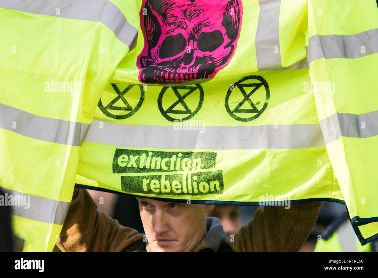 London UK. 14th November 2018. Extinction Rebellion climate activists protest outside Downing Street Credit: amer ghazzal/Alamy Live News Stock Photo