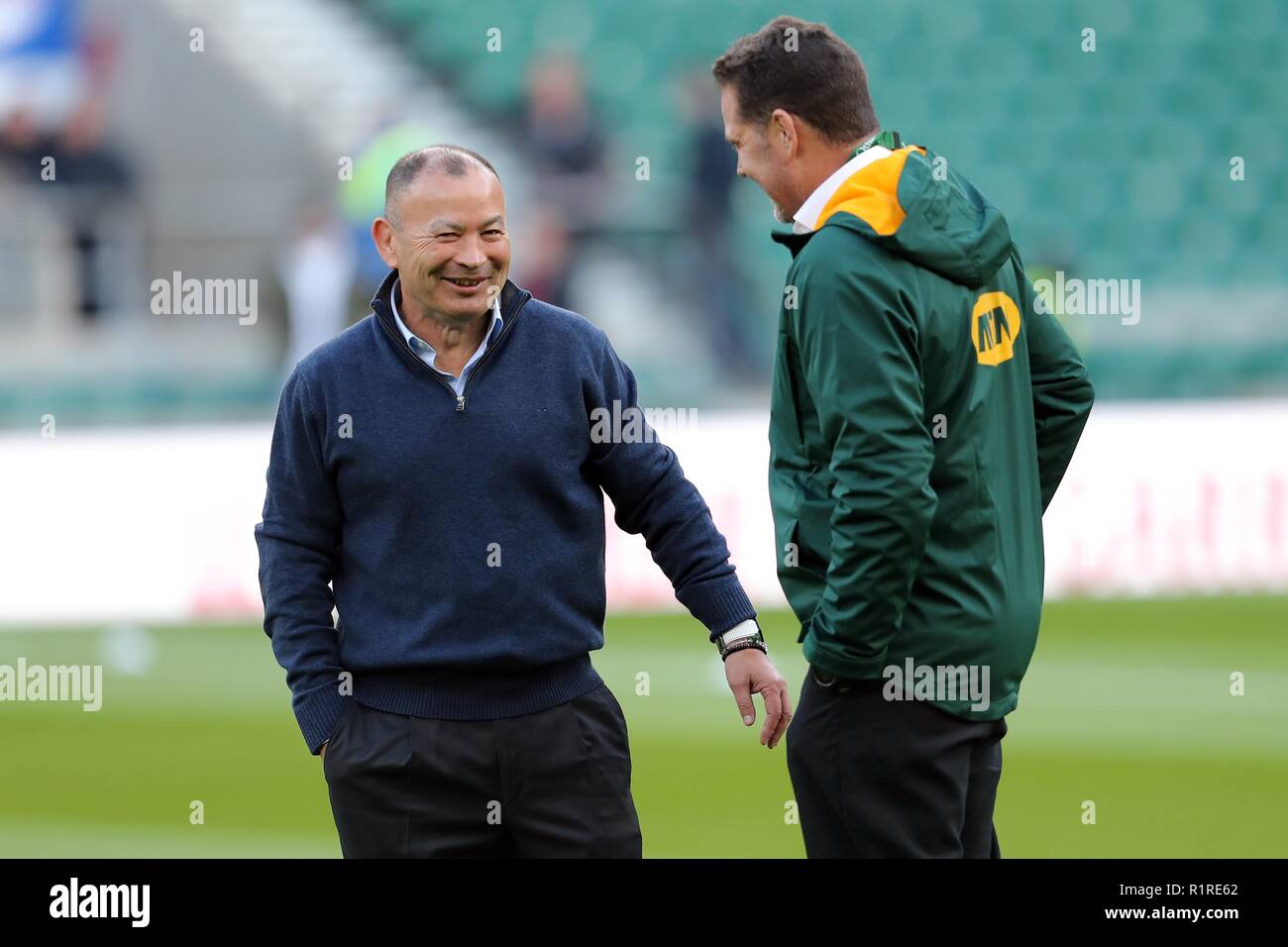 EDDIE JONES & RASSIE ERASMUS  ENGLAND HEAD COACH, SOUTH AFRICA HEAD COACH  ENGLAND V SOUTH AFRICA, AUTUMN INTERNATIONALS  TWICKENHAM, LONDON, ENGLAND  03 November 2018  DIF20040 Stock Photo