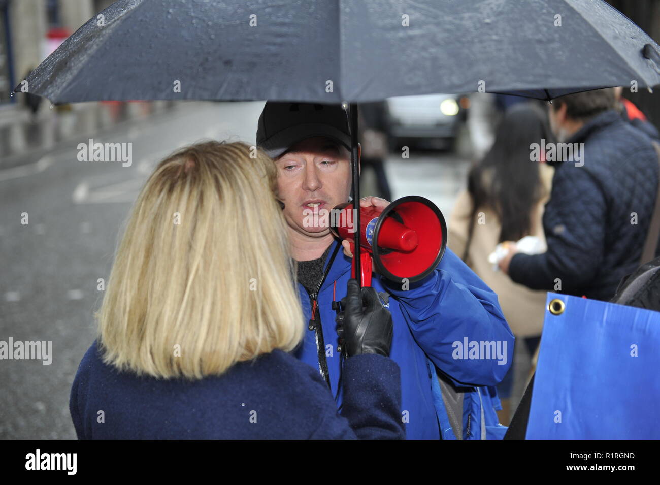 Edinburgh, UK. 14th Nov, 2018. A Protester is seen at a rally at Waverley station ahead of a Holyrood vote calling for the ScotRail break clause to be exercised, Scottish Labour leader Richard Leonard and Transport spokesperson Colin Smyth were in attendance . Credit: Colin Fisher/Alamy Live News Stock Photo