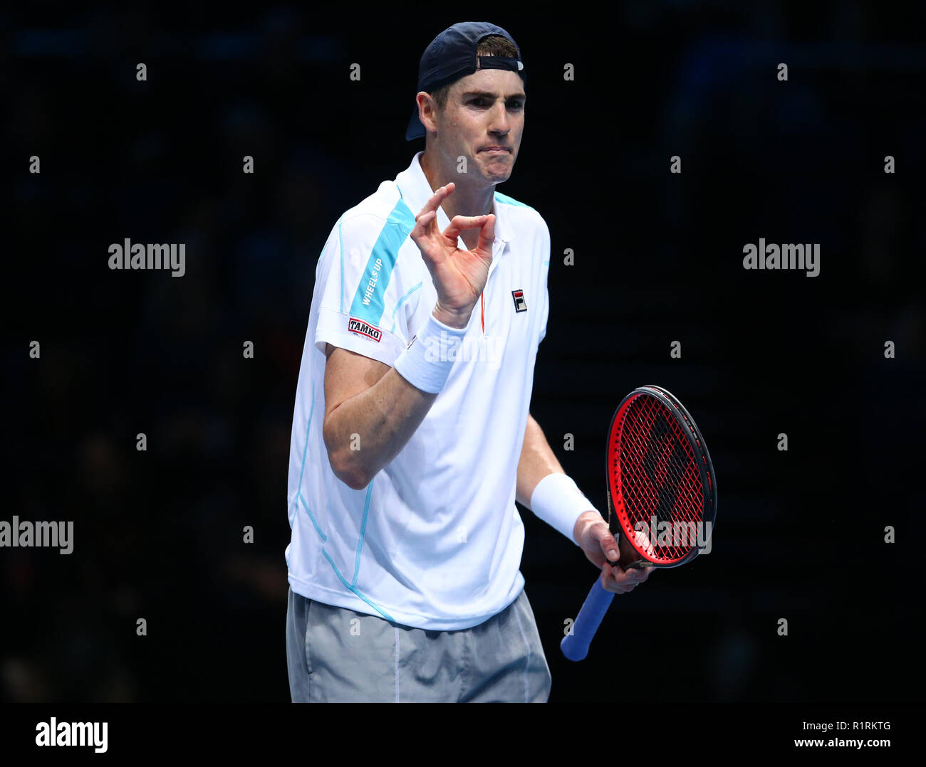 London, UK. November 14, 2018. John Isner  (USA)  against Marin Cilic (CRO) during Day Four Singles of the Nitto ATP World Tour  Finals played at The O2 Arena, London on November 14 2018. Credit Action Foto Sport Stock Photo