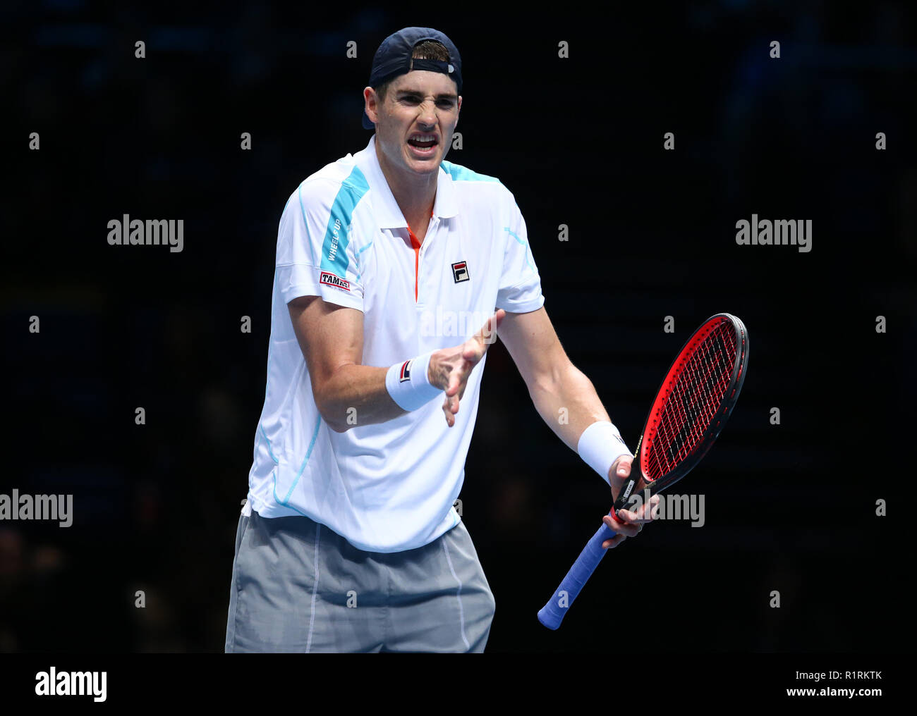 London, UK. November 14, 2018. John Isner  (USA)  against Marin Cilic (CRO) during Day Four Singles of the Nitto ATP World Tour  Finals played at The O2 Arena, London on November 14 2018. Credit Action Foto Sport Stock Photo