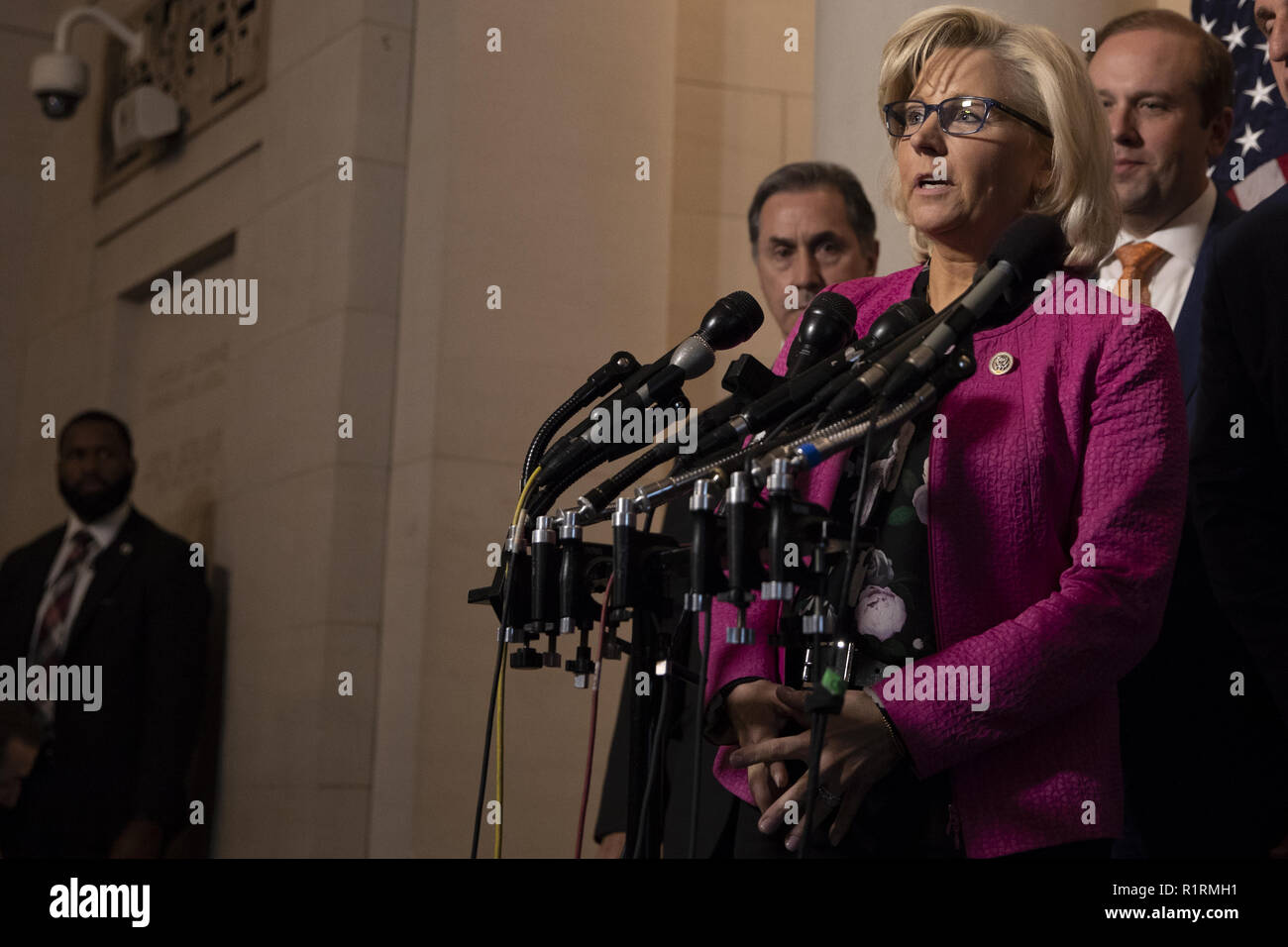 Washington, District of Columbia, USA. 14th Nov, 2018. United States House of Representatives Republican Conference Chair Liz Cheney, Republican of Wyoming, speaks during a press conference after the conclusion of the House Republican Caucus leadership elections on Capitol Hill in Washington, DC on November 14, 2018. Credit: Alex Edelman/CNP Credit: Alex Edelman/CNP/ZUMA Wire/Alamy Live News Stock Photo