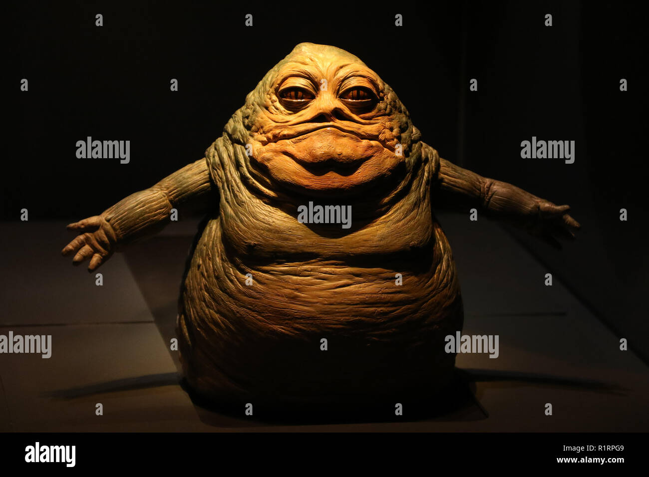 Sydney, Australia. 15 November 2018. Media preview of STAR WARS Identities: The Exhibition at the Powerhouse Museum. Pictured: Jabba the Hutt, model from Star Wars: Episode I The Phantom Menace (1999). This model helped to visualise a younger and slimmer version of Jabba the Hutt who would be needed to preside over the Boonta Eve Podrace. Credit: Richard Milnes/Alamy Live News Stock Photo