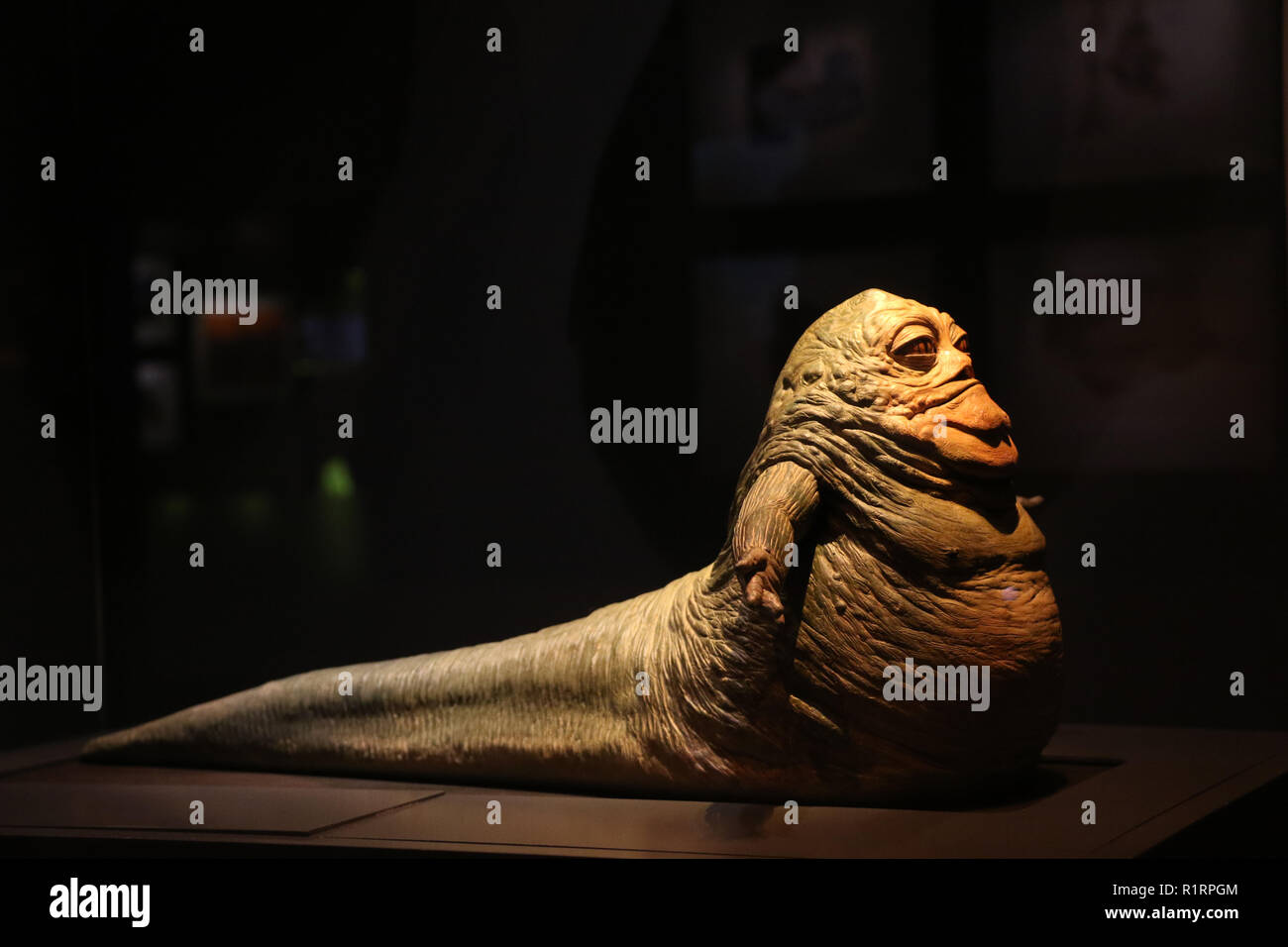 Sydney, Australia. 15 November 2018. Media preview of STAR WARS Identities: The Exhibition at the Powerhouse Museum. Pictured: Jabba the Hutt, model from Star Wars: Episode I The Phantom Menace (1999). This model helped to visualise a younger and slimmer version of Jabba the Hutt who would be needed to preside over the Boonta Eve Podrace. Credit: Richard Milnes/Alamy Live News Stock Photo