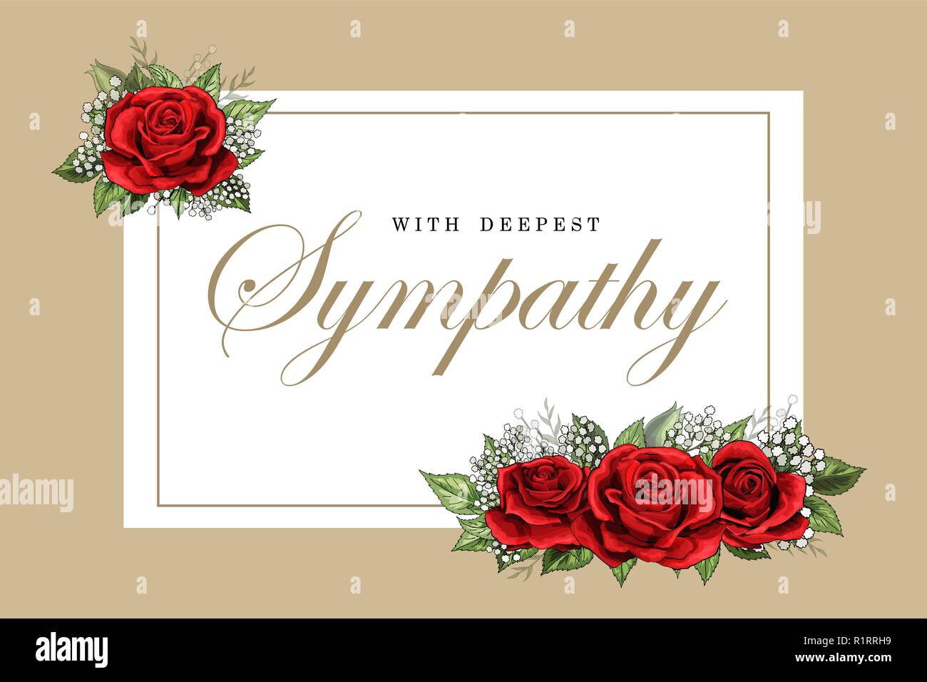 condolences sympathy card floral red roses bouquet and