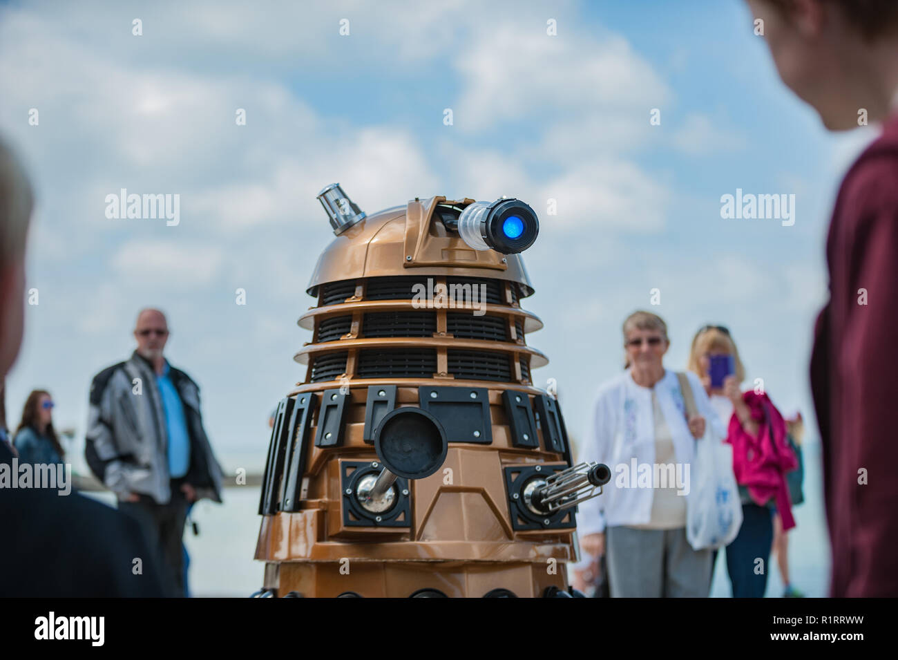Aberystwyth, Ceredigion, West Wales Saturday 18th June 2016 UK Weather:The weather is so nice even the Daleks can not resist queing up for some Welsh  Stock Photo