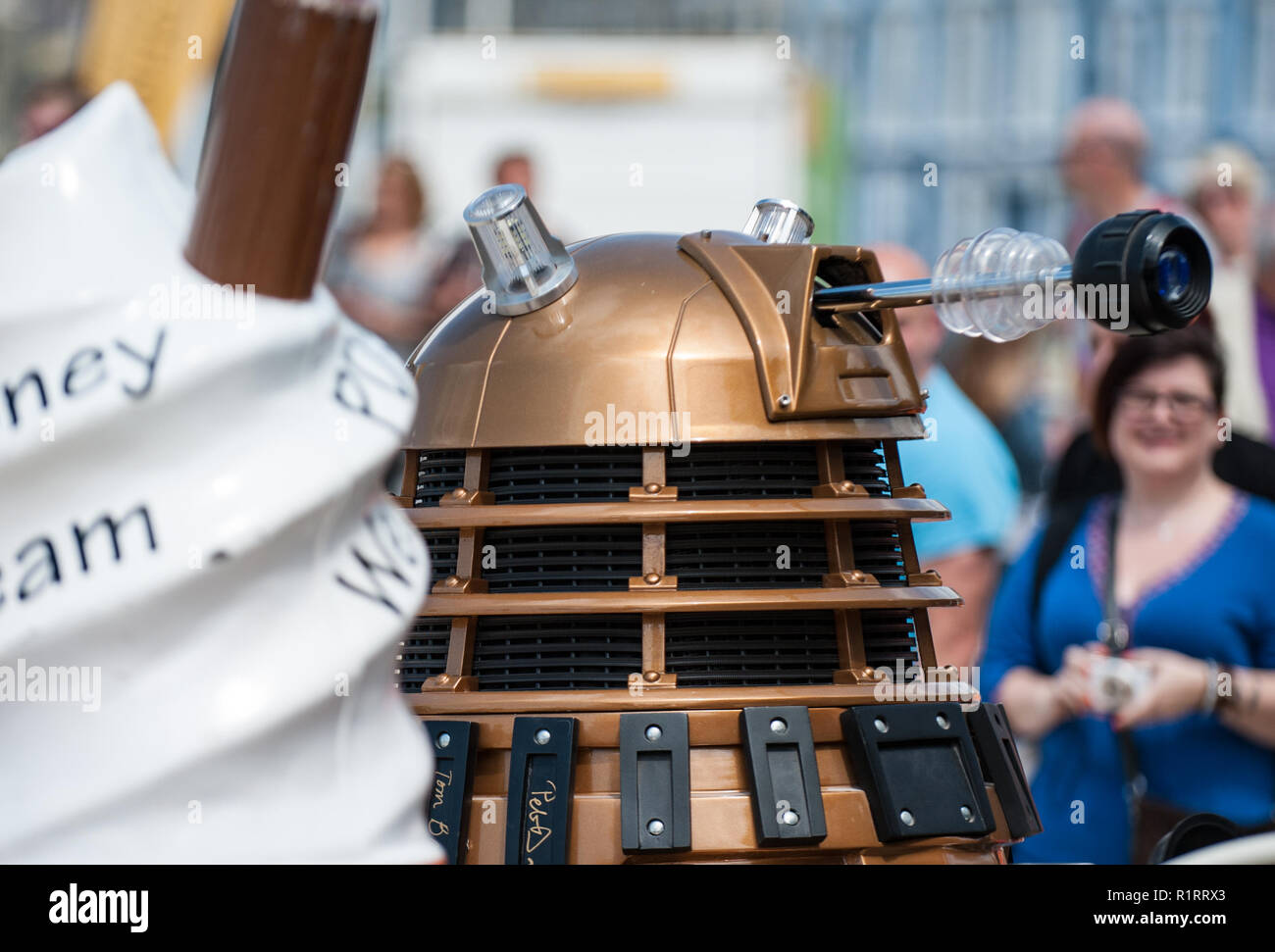 The weather is so nice even the Daleks can not resist queing up for some Welsh Ice Cream. Stock Photo