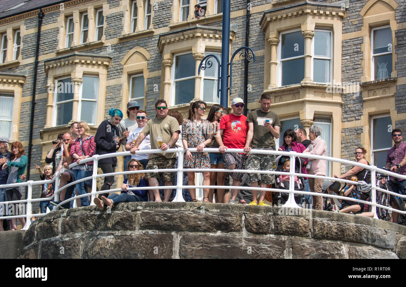 Aberystwyth ,Ceredigion, West Wales Sunday 29th May 2016 UK Weather. Aberystwyth Raft Race 2016. People come out to enjoy the glorious summer sun to w Stock Photo