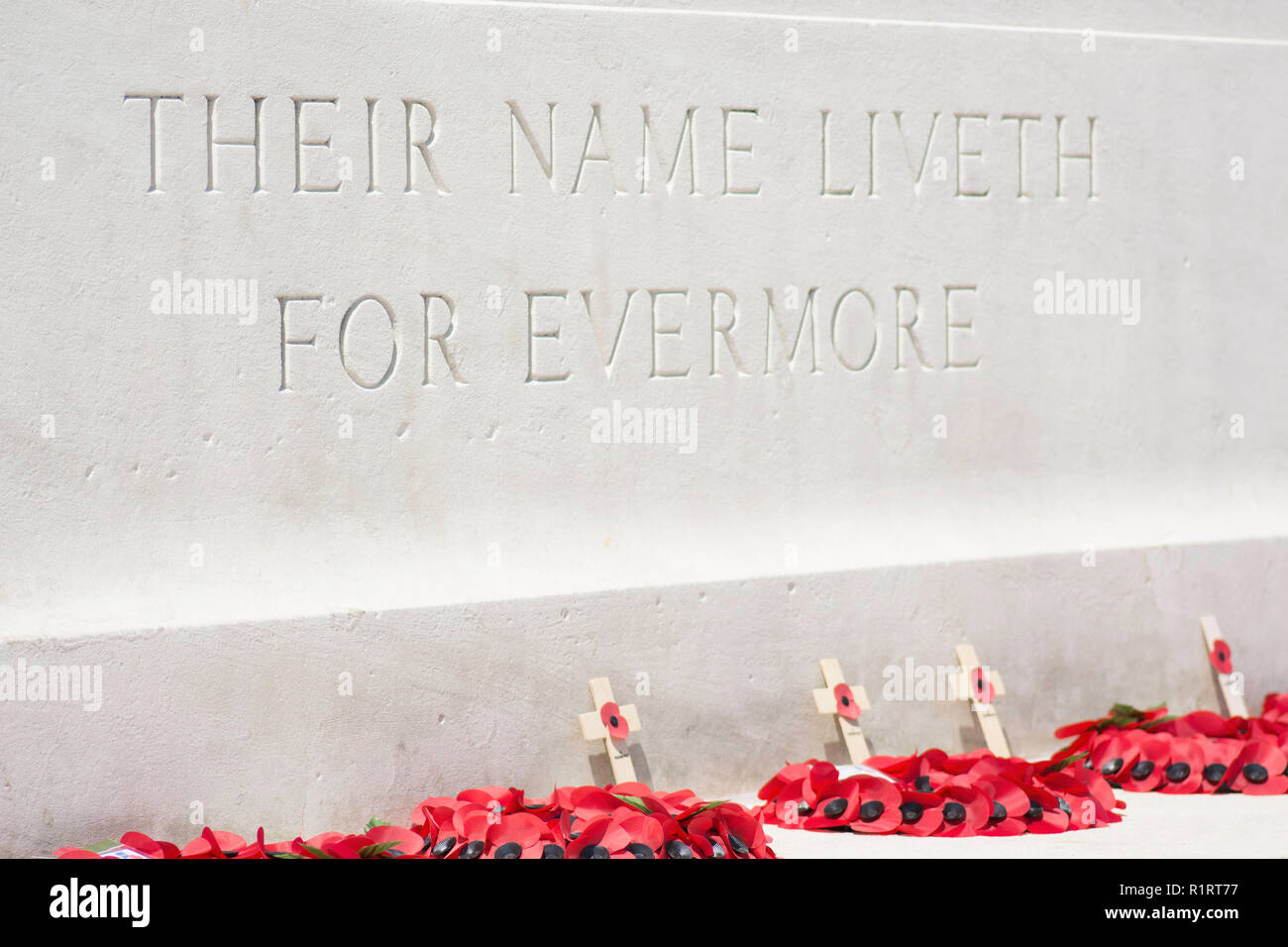 Headstones of war graves in the cemetery in Flanders. Stock Photo