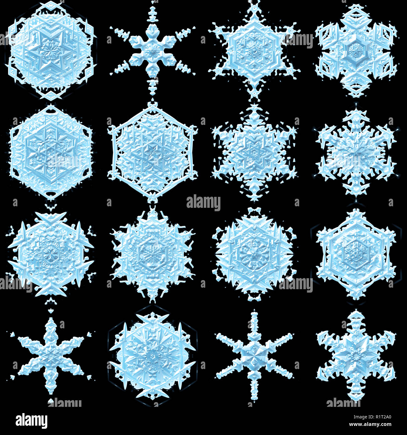 3d snowflake illustration isolated on the black background Stock Photo ...