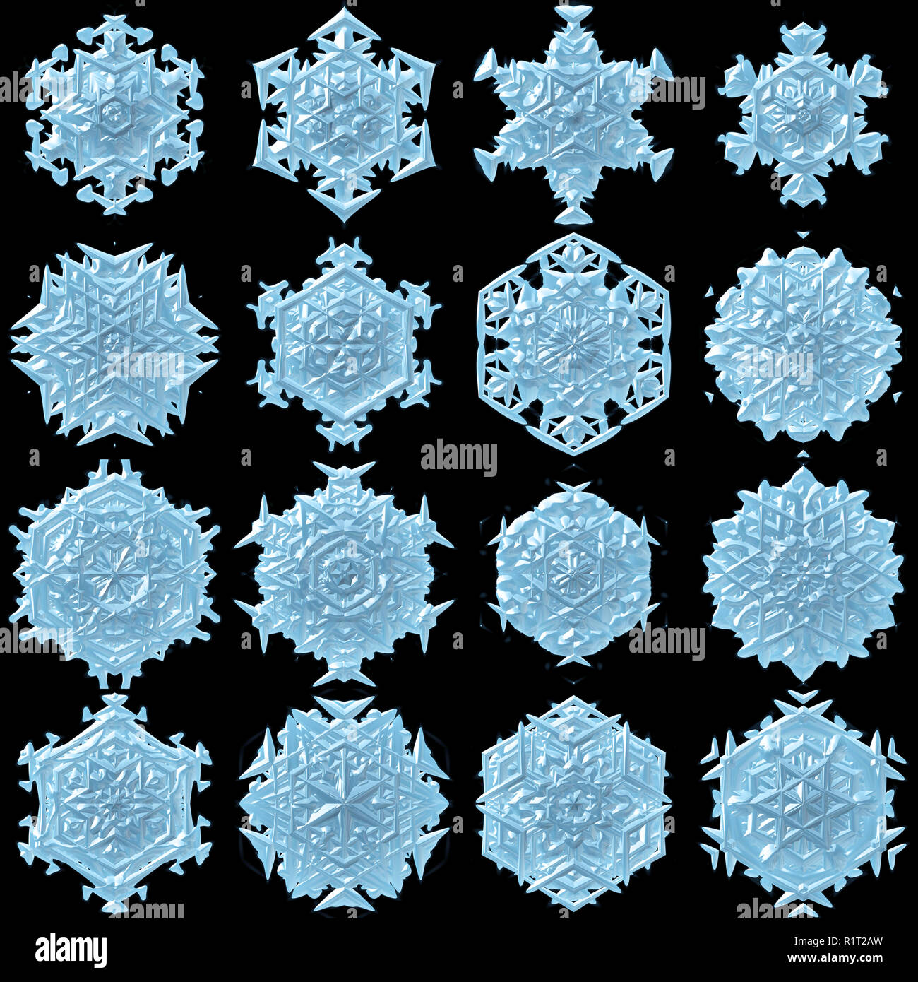 3d snowflake illustration isolated on the black background Stock Photo ...