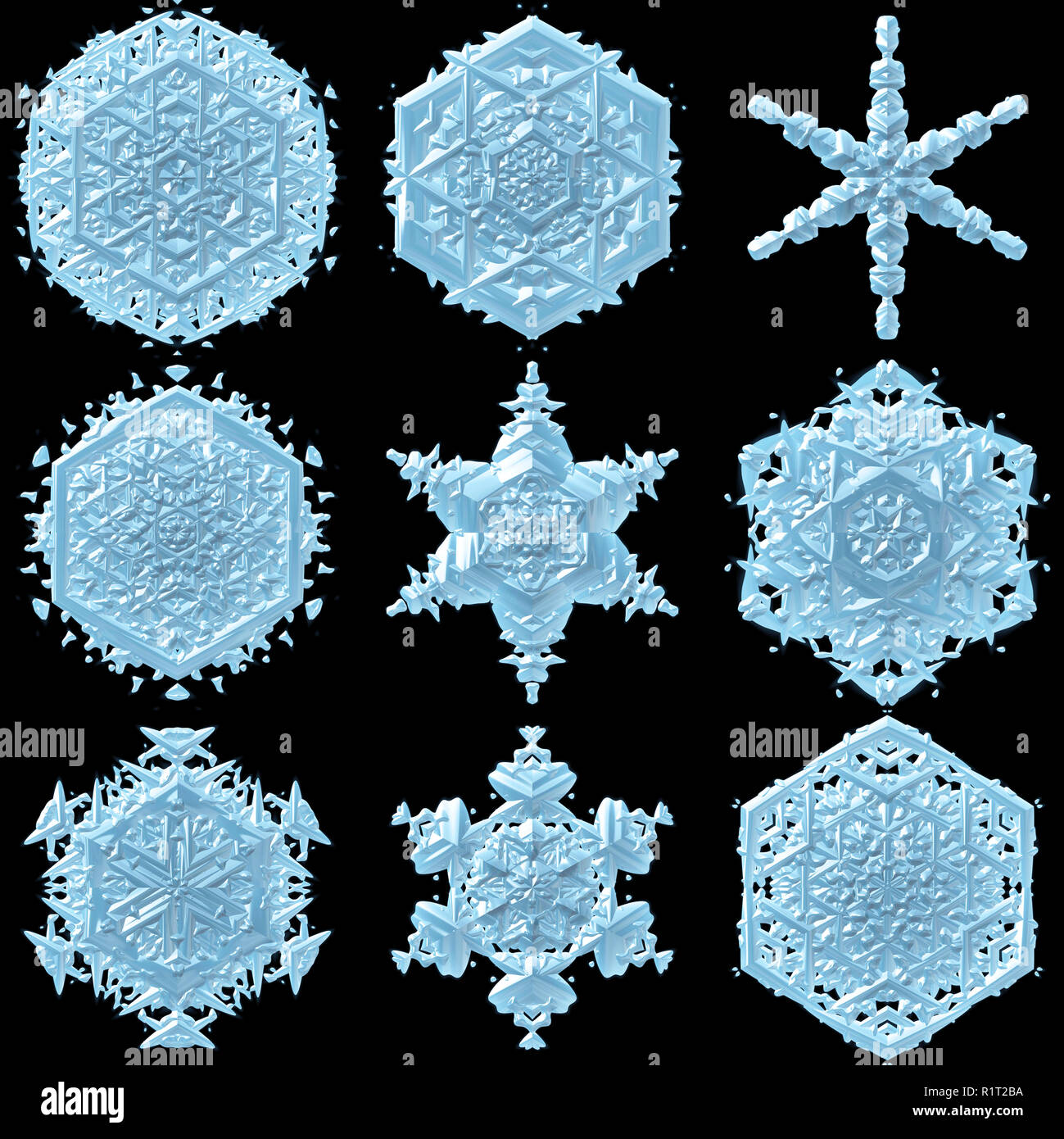 3d snowflake illustration isolated on the black background Stock Photo ...
