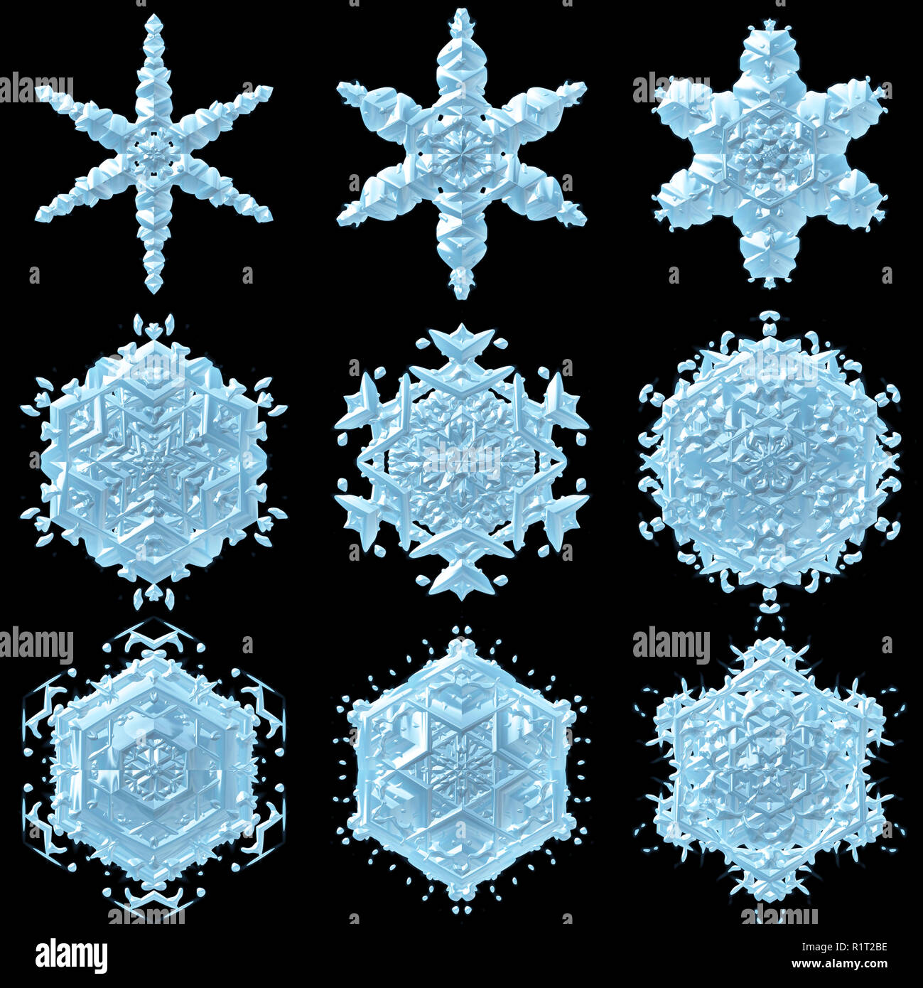 3d snowflake illustration isolated on the black background Stock Photo ...