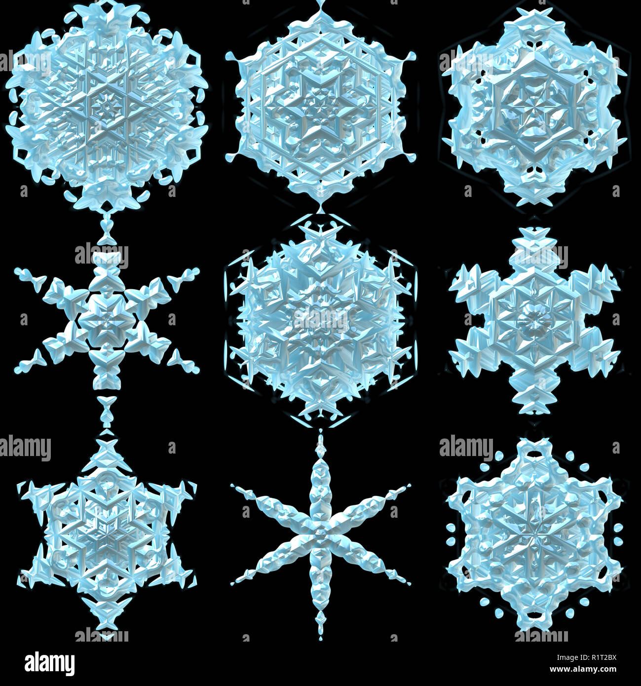 3d snowflake illustration isolated on the black background Stock Photo ...