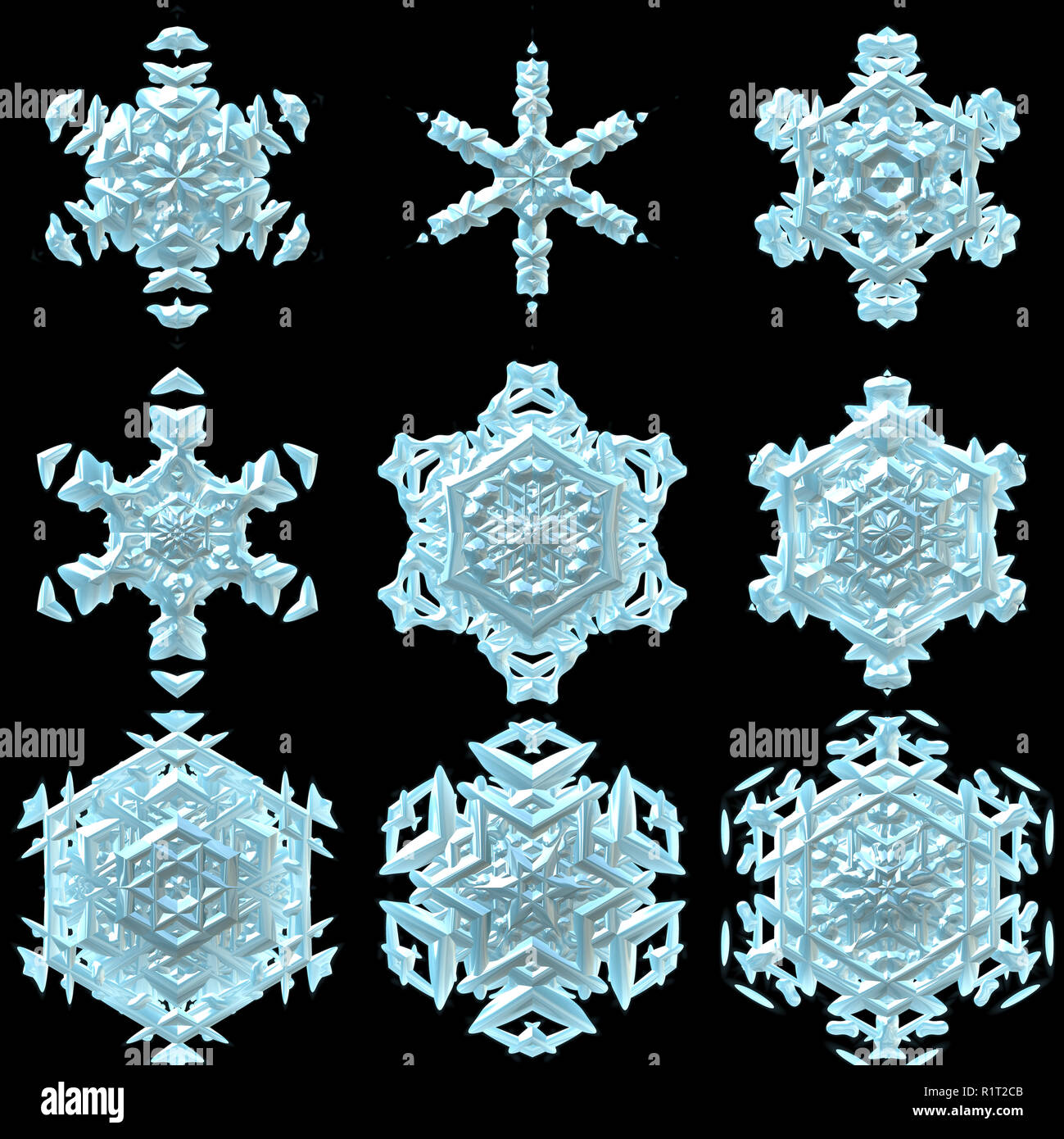 3d snowflake illustration isolated on the black background Stock Photo ...