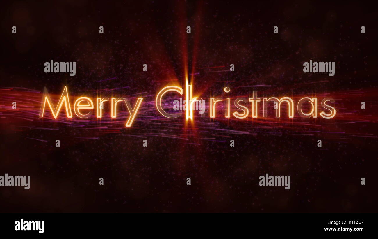 'Merry Christmas' text loop animation over swirling dust and flowing lines animation on dark background Stock Photo