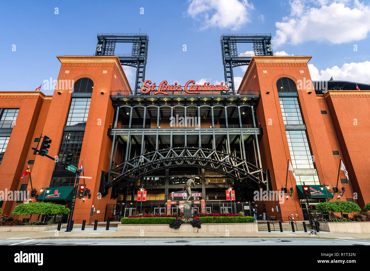 Busch Stadium is home to the St. Louis Cardinals in Major League Baseball, which is the middle of the city. Stock Photo