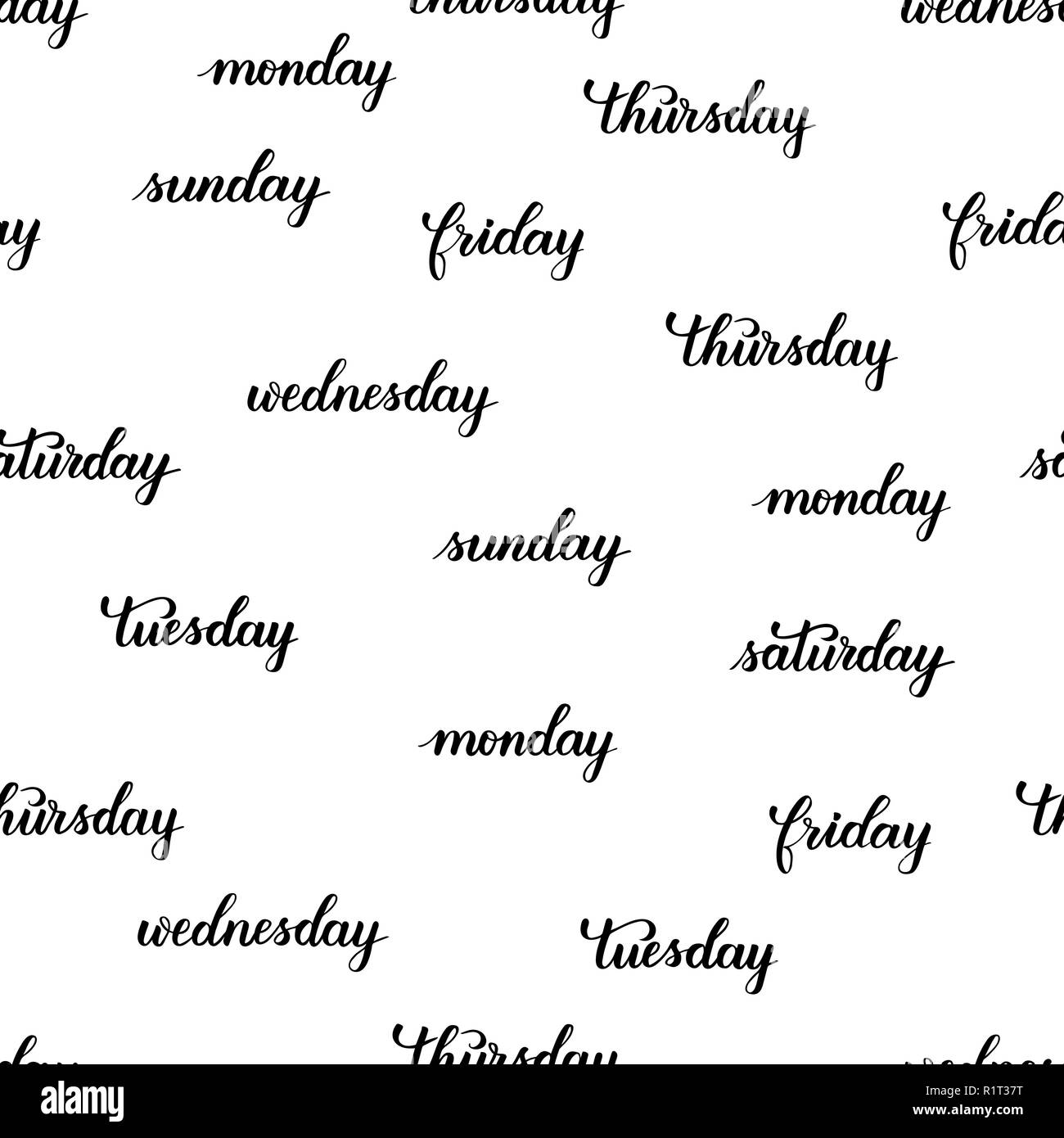 Hand Lettered Days of the Week. Calligraphy words Monday, Tuesday, Wednesday,  Thursday, Friday, Saturday, Sunday. Lettering Stock Vector Image & Art -  Alamy