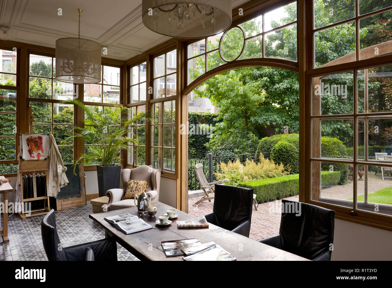 Dining room in conservatory Stock Photo Alamy