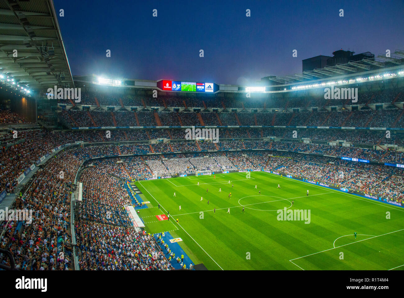 Football match. Santiago Bernabeu stadium, Madrid, Spain. Stock Photo