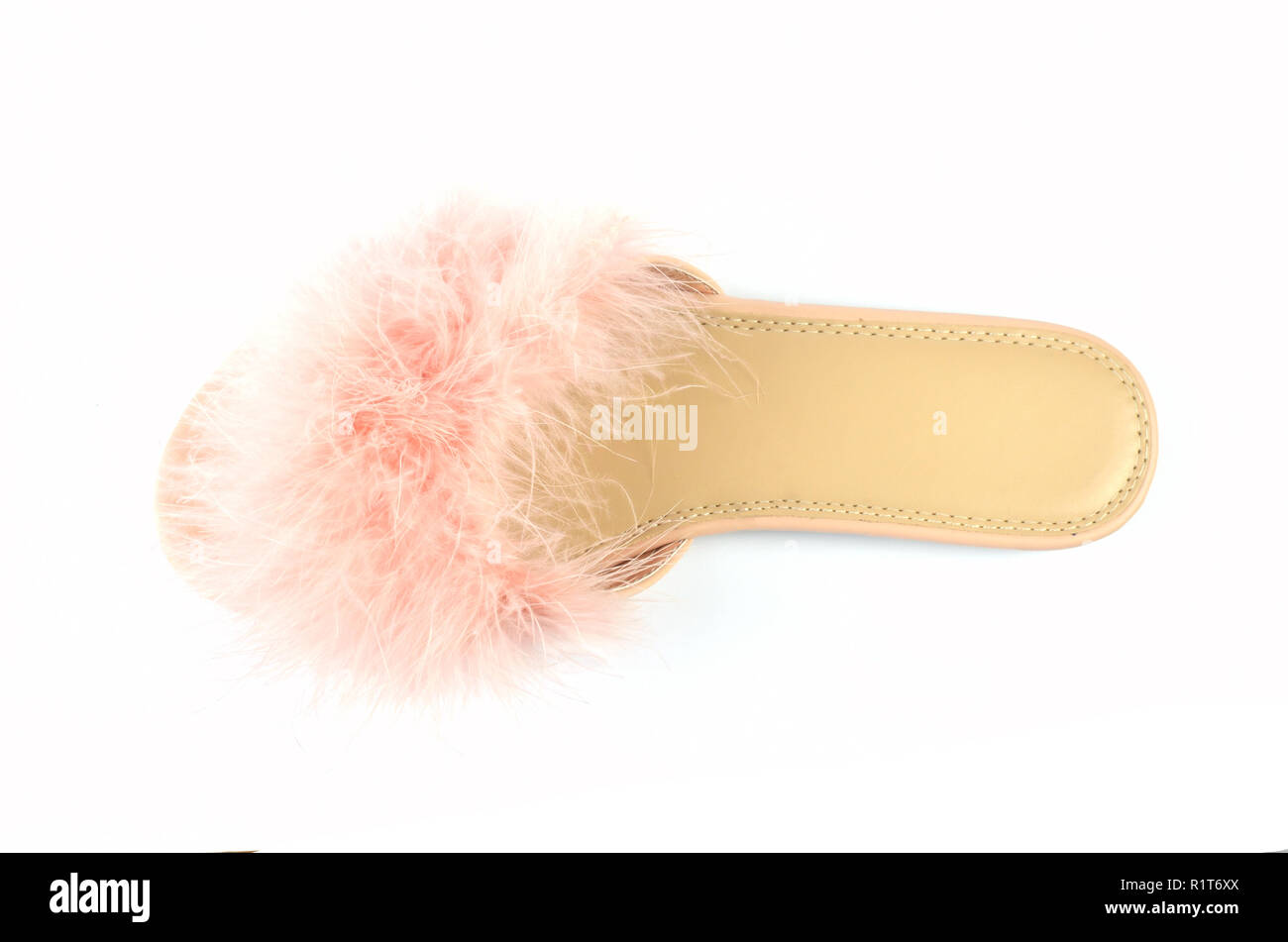 Flat pink feather slipper isolated on white background Stock Photo - Alamy