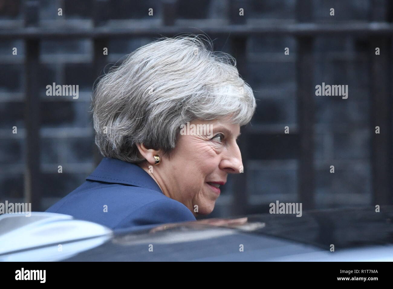 Prime Minister Theresa May leaving 10 Downing Street, London, ahead of Prime Minister's Questions. Stock Photo