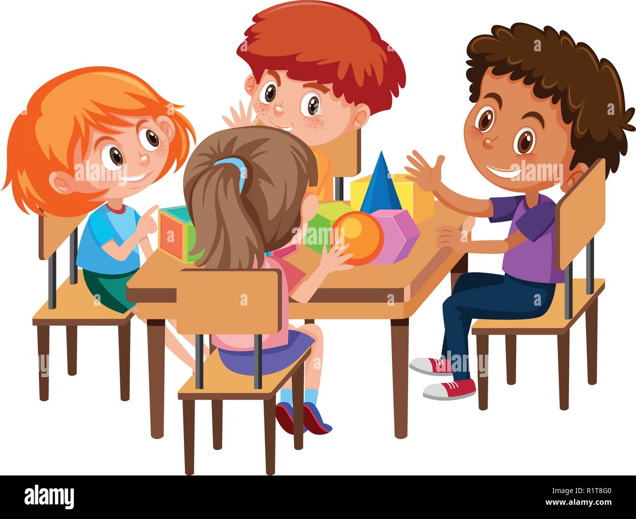 Group of students learning geometric shapes illustration Stock Vector Image  & Art - Alamy