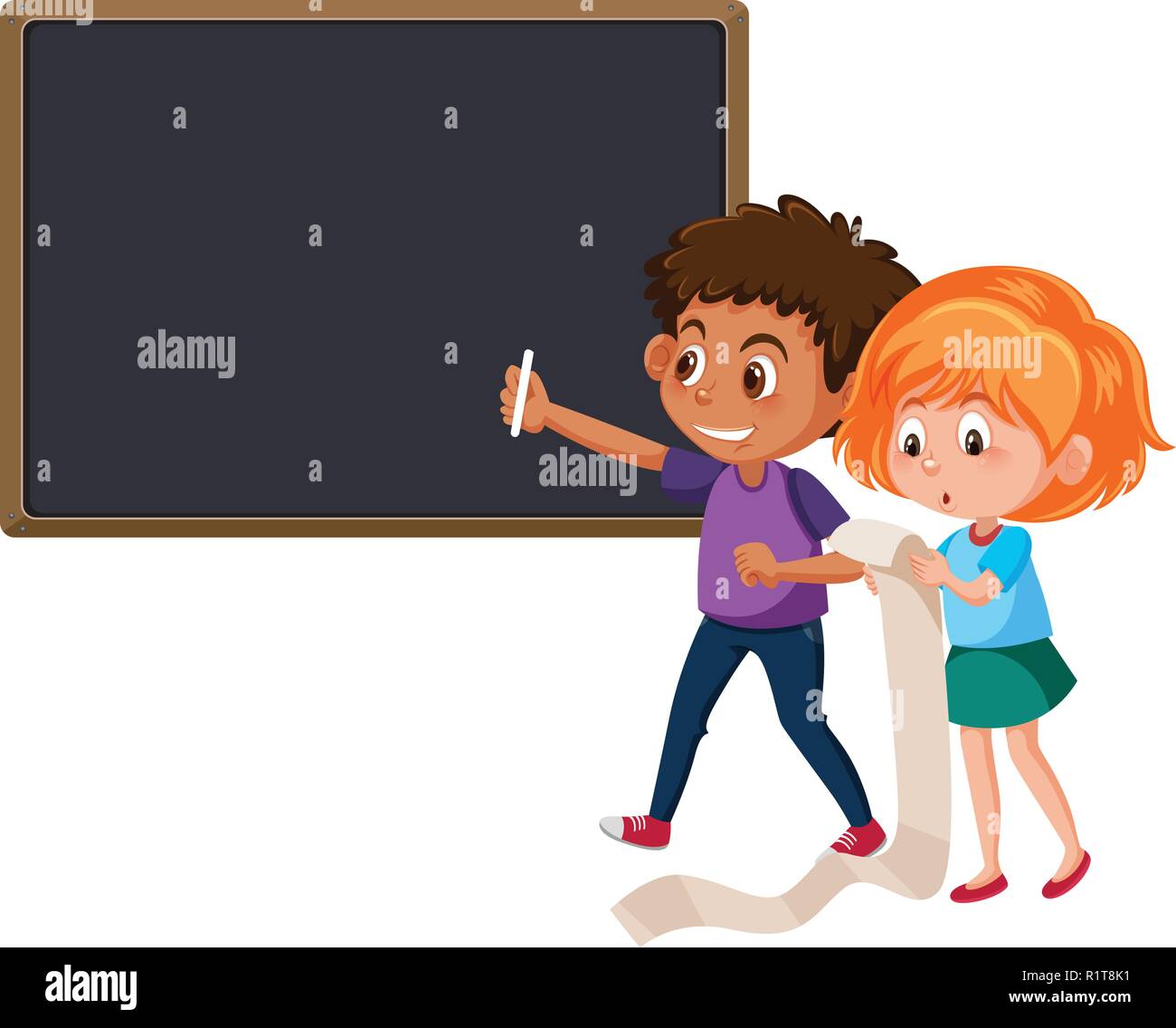 Boy and girl writing the chalkboard illustration Stock Vector Image ...