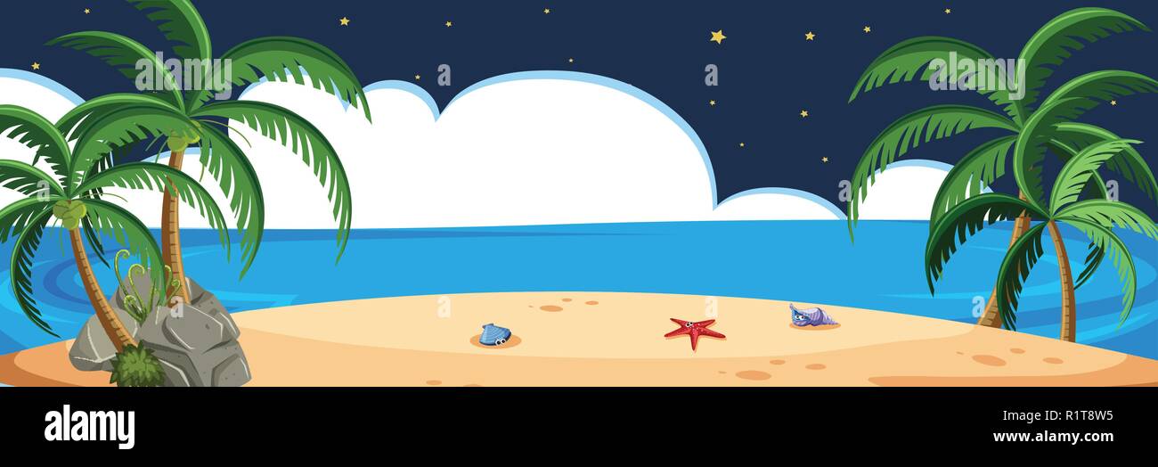 Beach scene at night illustration Stock Vector Image & Art - Alamy