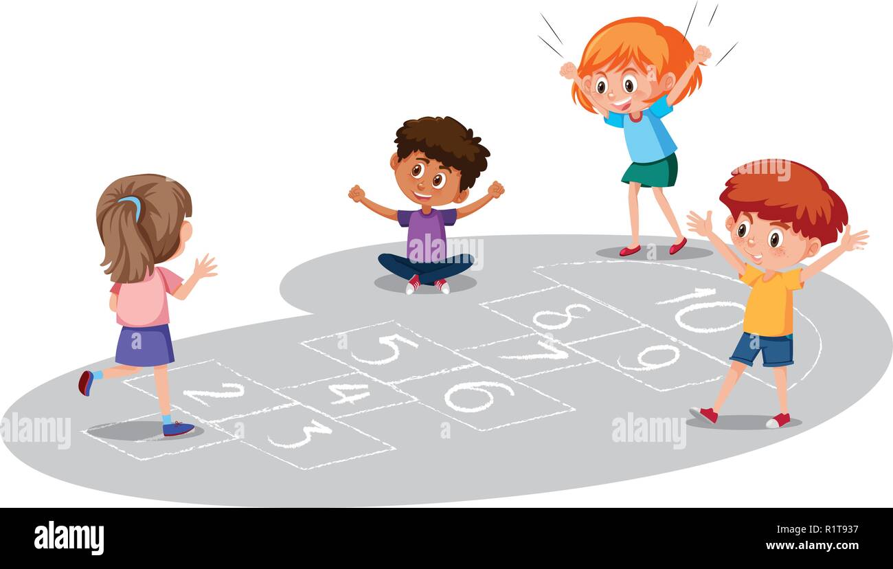 Children Playing Tag Game Vector Cartoon Art Stock Illustration