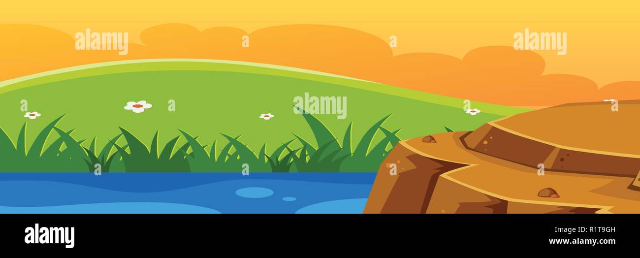 Sunset beautiful landscape background illustration Stock Vector Image ...
