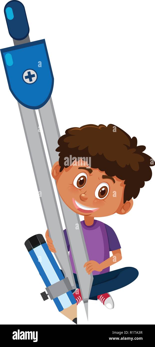 A boy holding compasses illustration Stock Vector