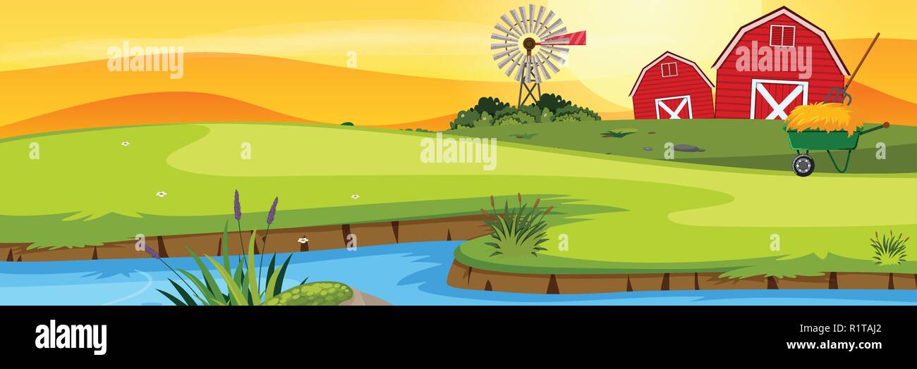 A farmland landscape at sunset illustration Stock Vector Image & Art ...