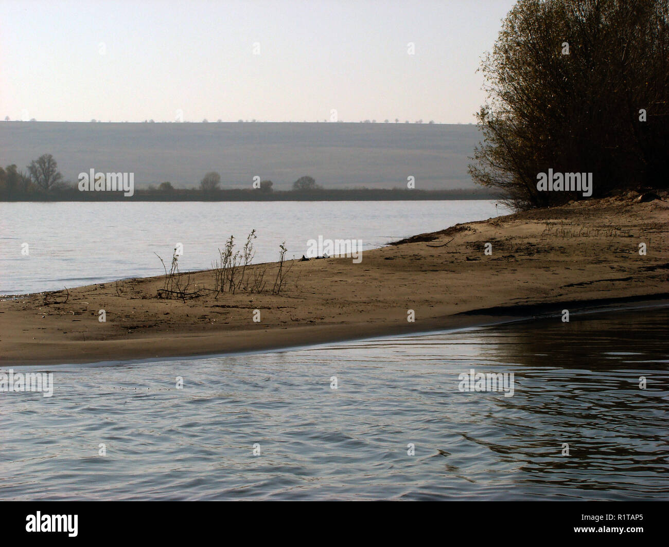 Autumn on the Danube River in Romania Natural areas on the Danube River and the Danube Islands. Stock Photo