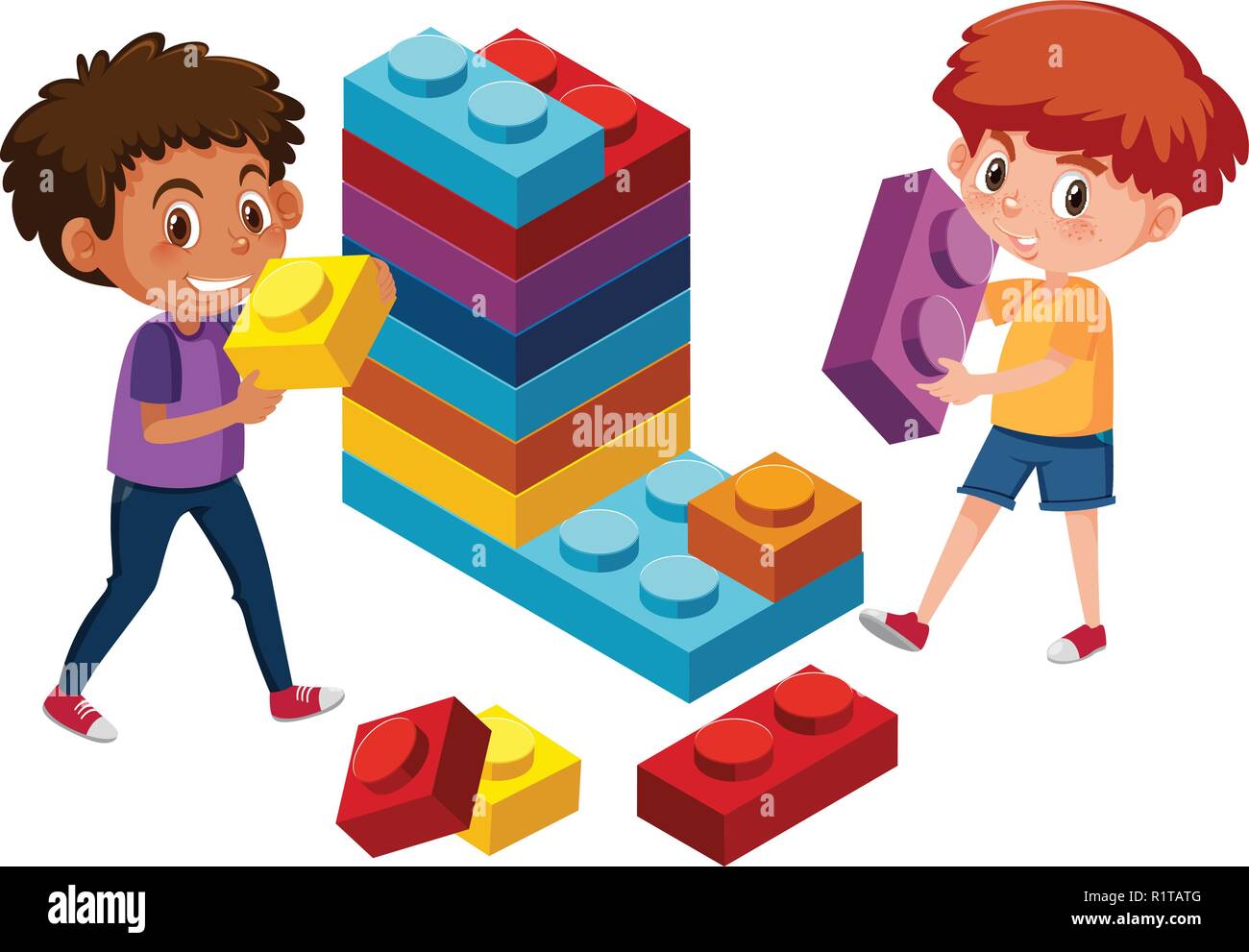 Boys playing lego brick illustration Stock Vector Image & Art - Alamy