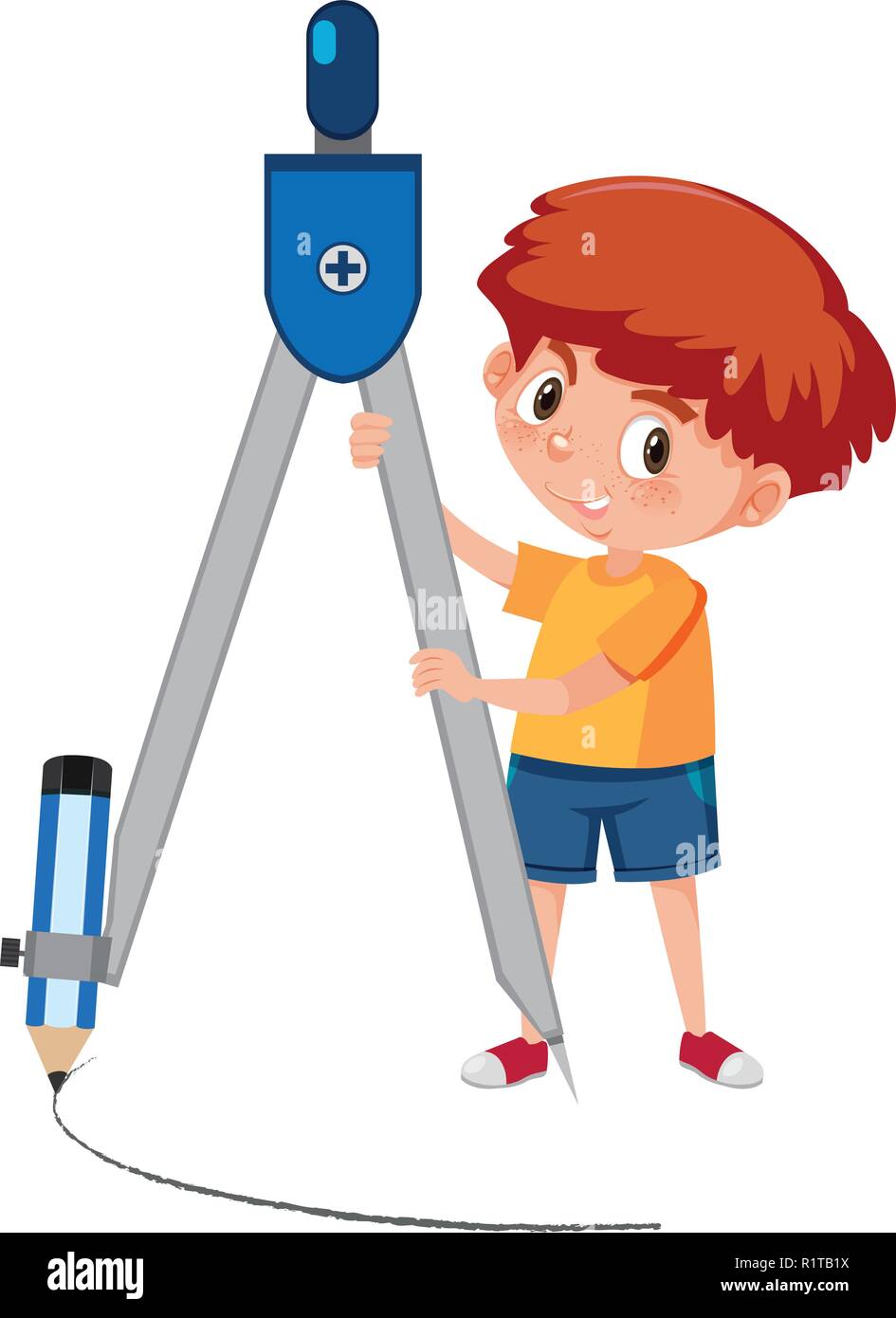 A boy with compasses illustration Stock Vector