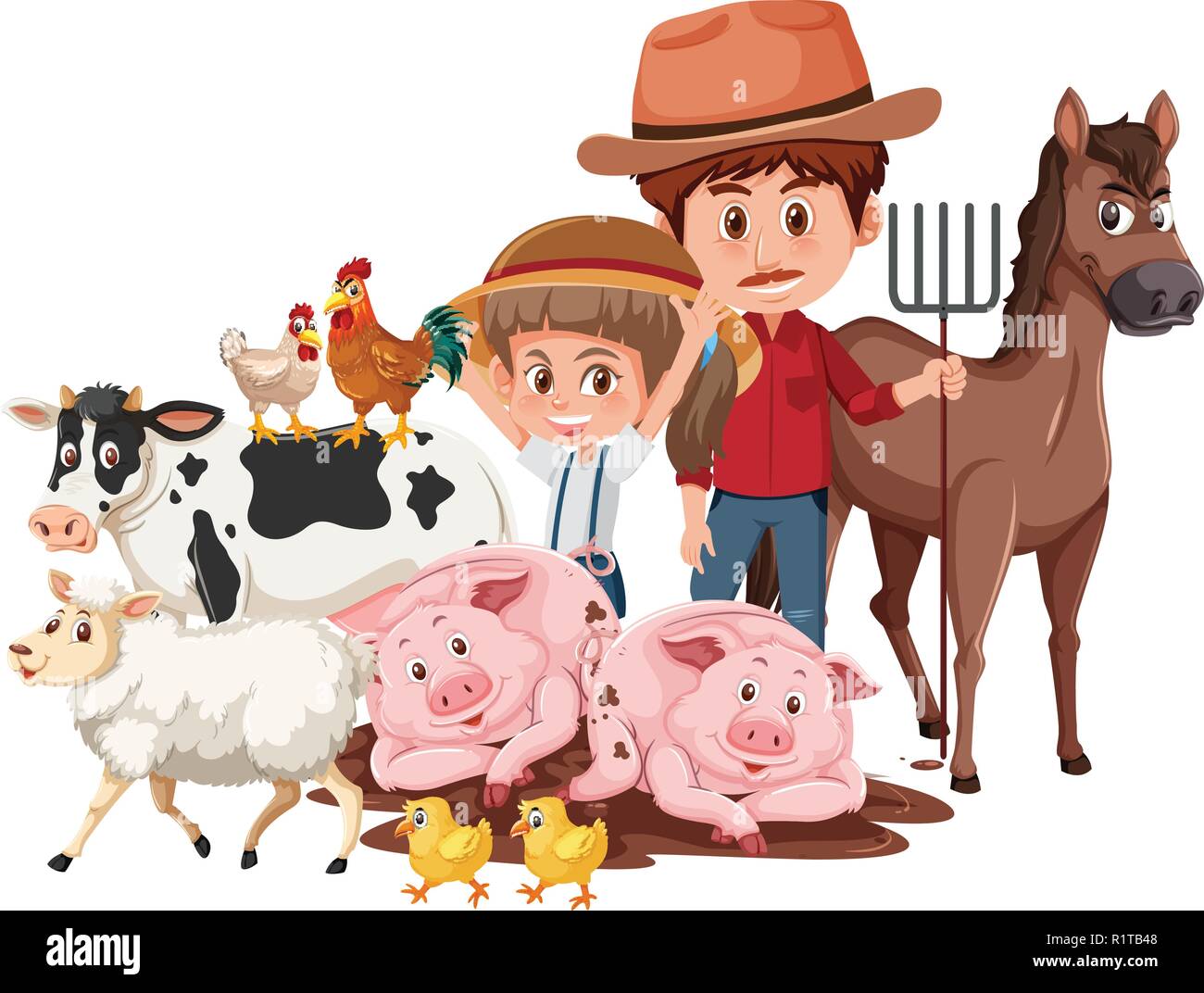 Farmer and farm animals illustration Stock Vector Image & Art - Alamy