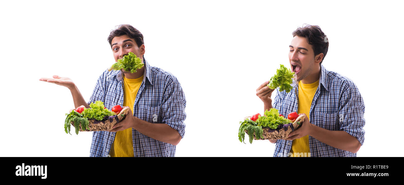 Man with basket of fruits and vegetables Stock Photo - Alamy