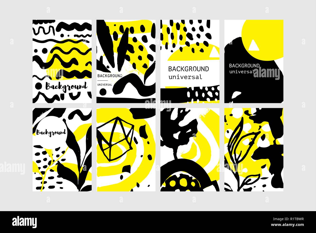 Set of creative universal floral elements. Hand Drawn textures Stock Vector