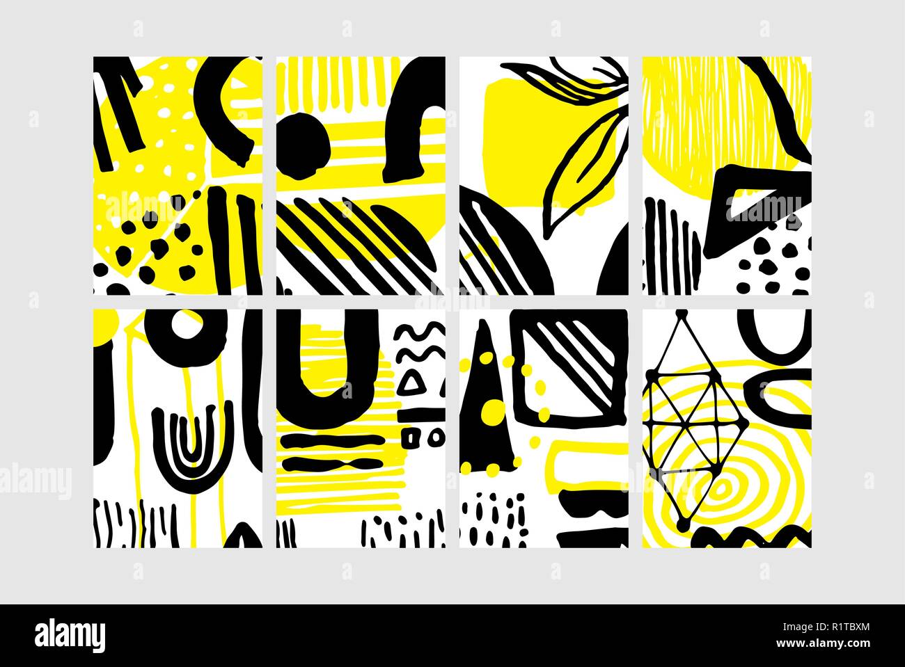 Set of creative universal floral elements. Hand Drawn textures Stock Vector