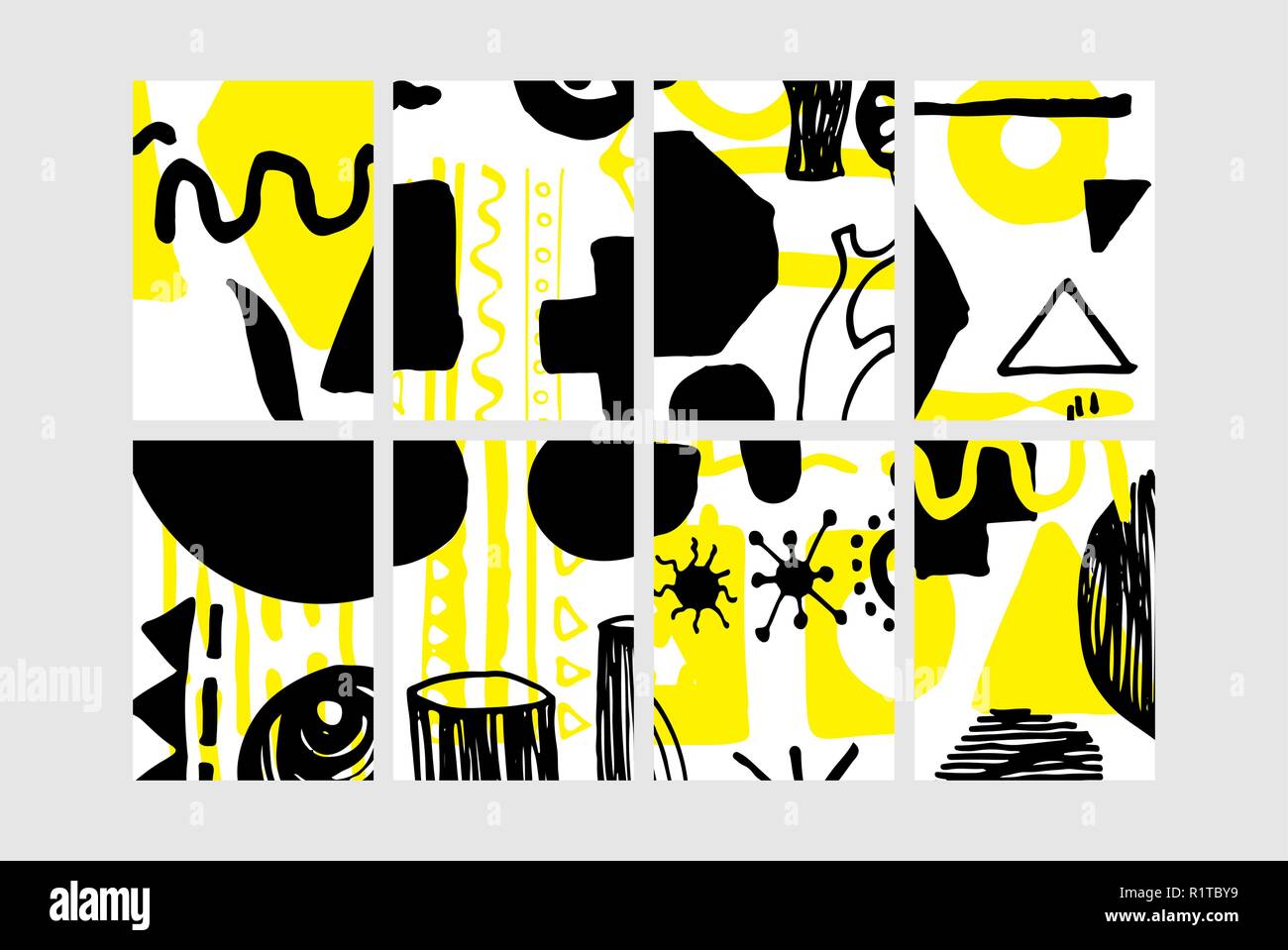 Set of creative universal floral elements. Hand Drawn textures Stock Vector